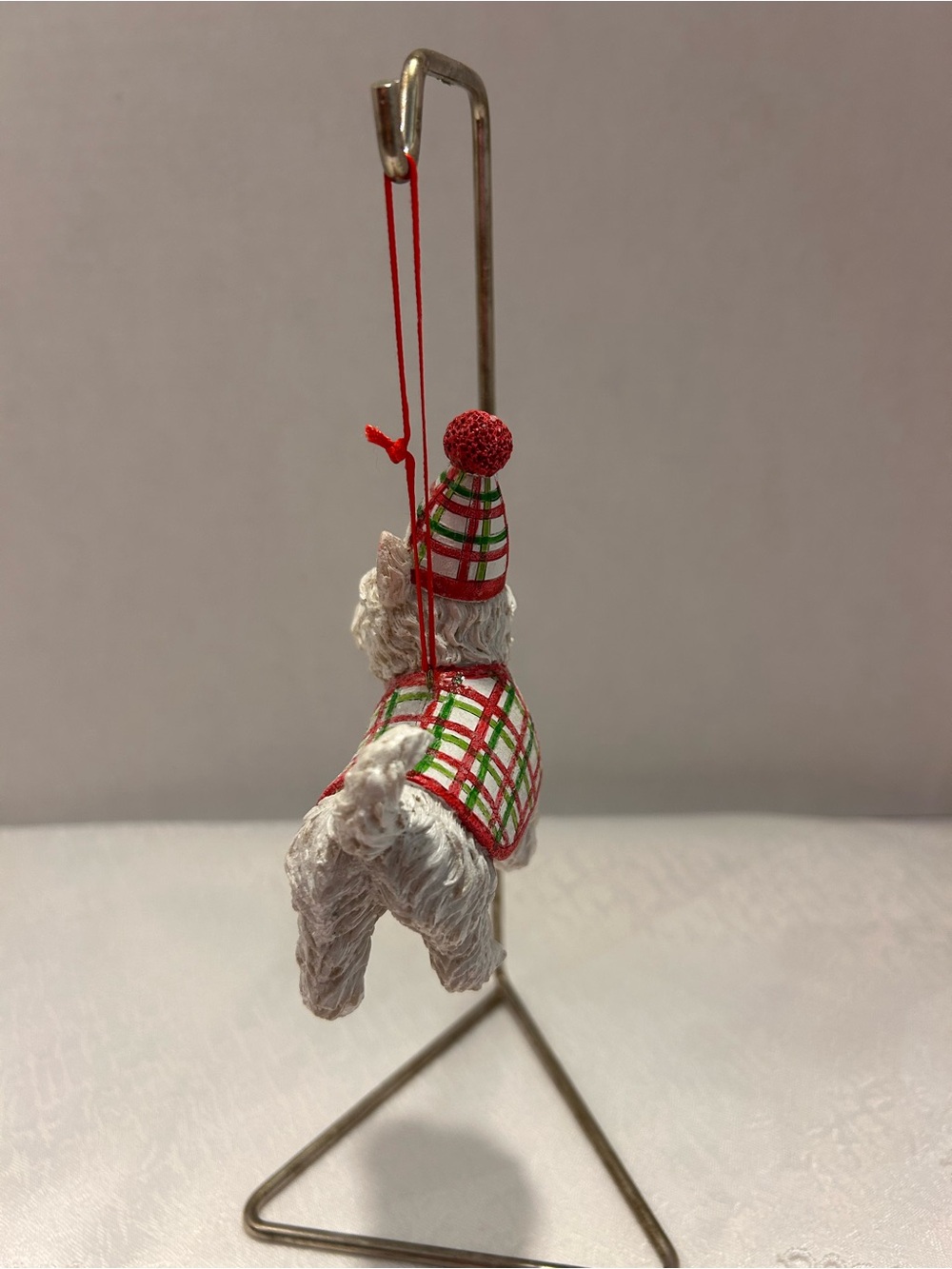 White Westie Holiday Figurine in Red & Green Plaid - Picture 4 of 8